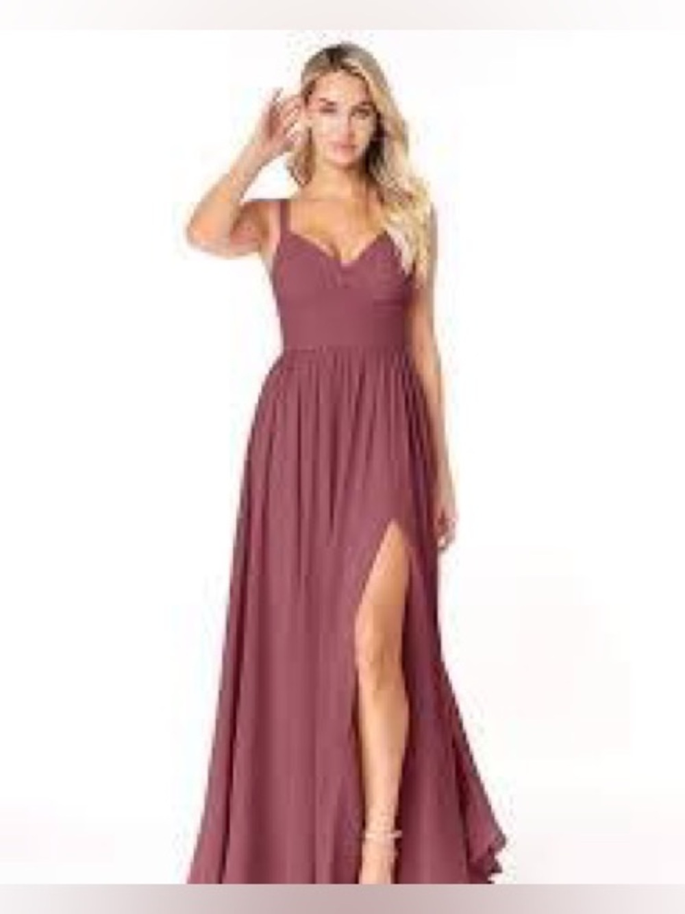 NWT Azazie Chanel Desert Rose A-Line Pleated Chiffon Dress